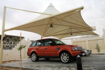 Conical Double Pole Car Parking Shades design pic