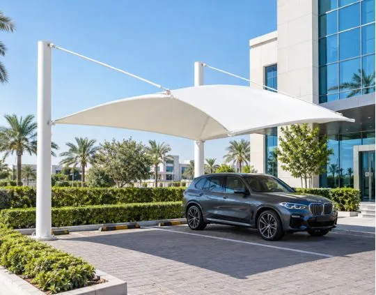 Top support car parking shade installation